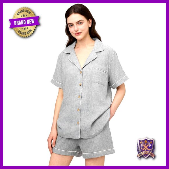 Soft Gauze Cotton Pajama Set Women's Sleepwear Lounge 2 Piece Medium